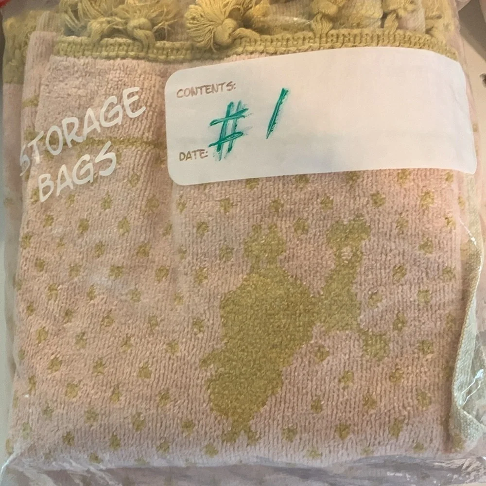 Besana Made in Italy pink & Gold Reversible Towel  POODLES Tassel Fringe vintage
